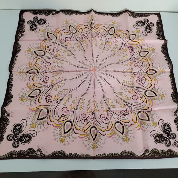 Anna Sui Cotton Butterfly Square Neck Scarf Bandana Small Handkerchief 18" - Picture 2 of 6